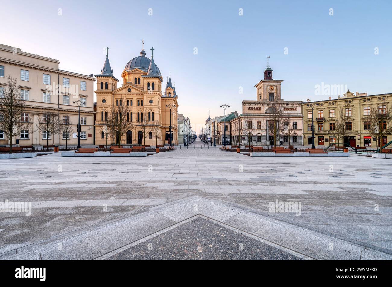 La ville de Lodz - vue sur la place de la liberté. Pologne. Banque D'Images