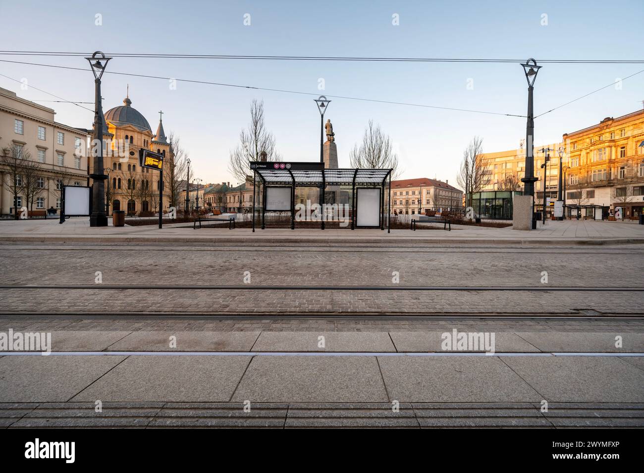 La ville de Lodz - vue sur la place de la liberté. Pologne. Banque D'Images