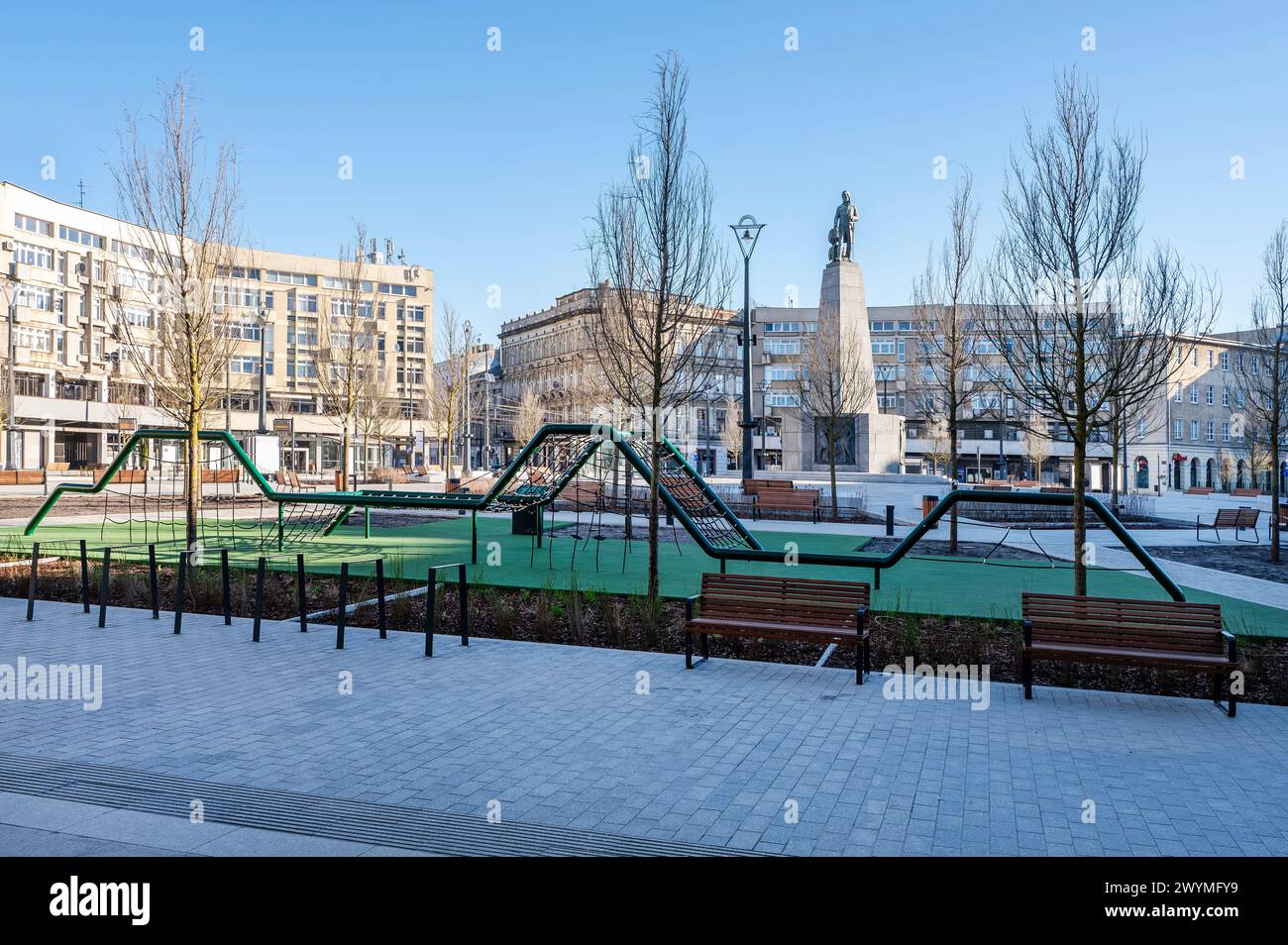 La ville de Lodz - vue sur la place de la liberté. Banque D'Images