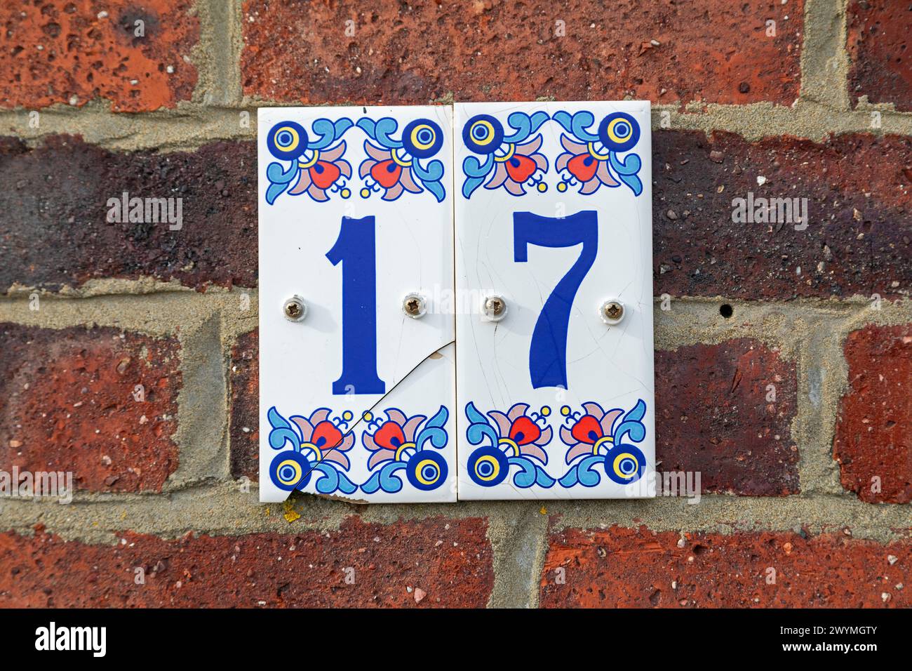 Tuiles, numéro de maison, rue le stade, Folkestone, Kent, Angleterre, Grande-Bretagne Banque D'Images