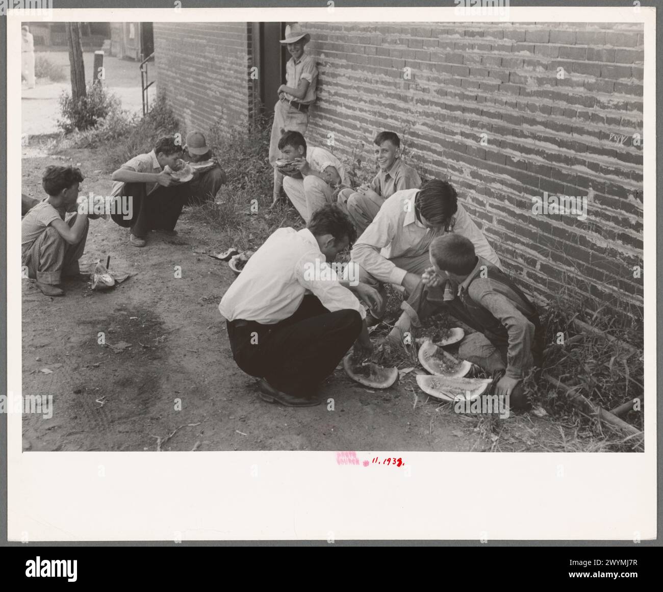 Natifs mangeant des pastèques, Steele, Missouri Banque D'Images
