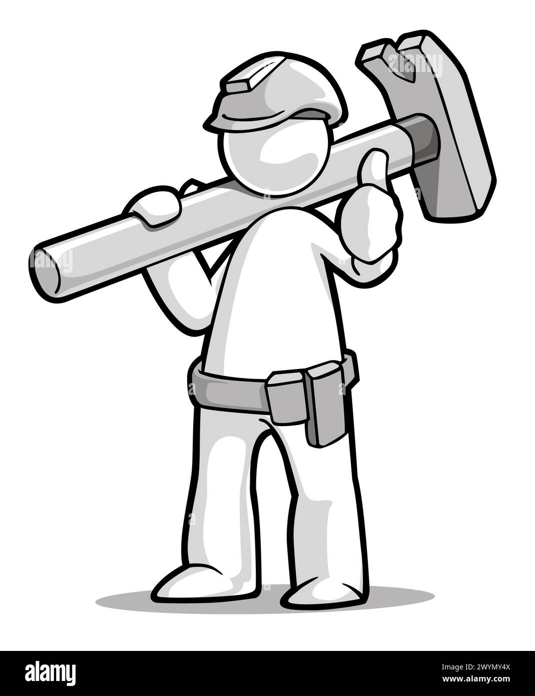 Illustration d'une personne tenant un marteau sur son épaule après avoir terminé son travail avec succès Banque D'Images