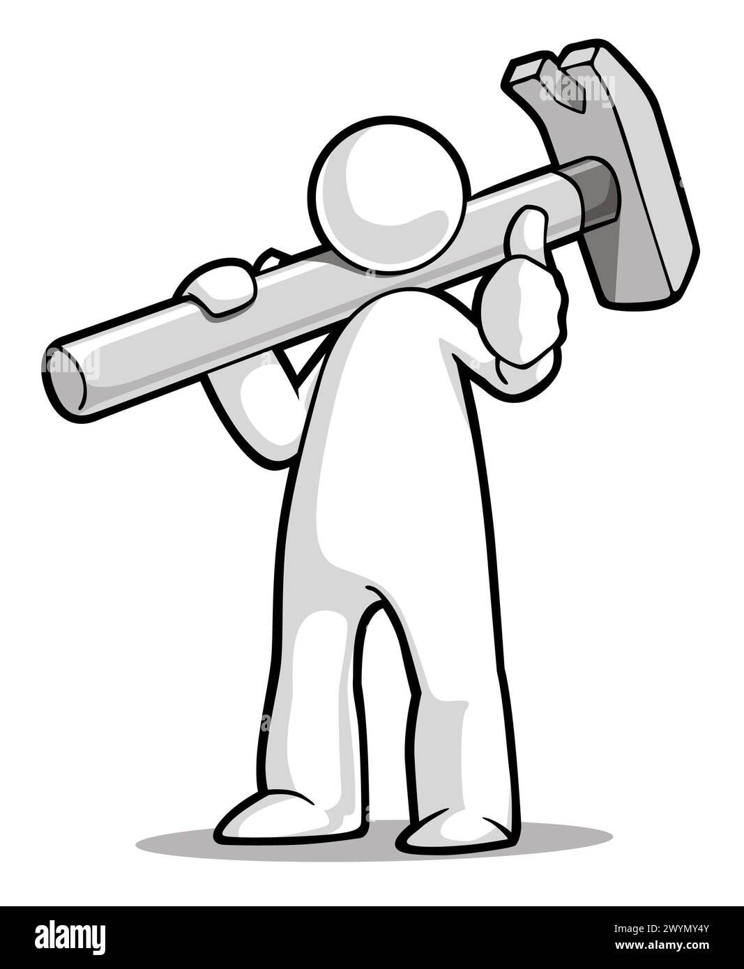 Illustration d'une personne tenant un marteau sur son épaule après avoir terminé son travail avec succès Banque D'Images