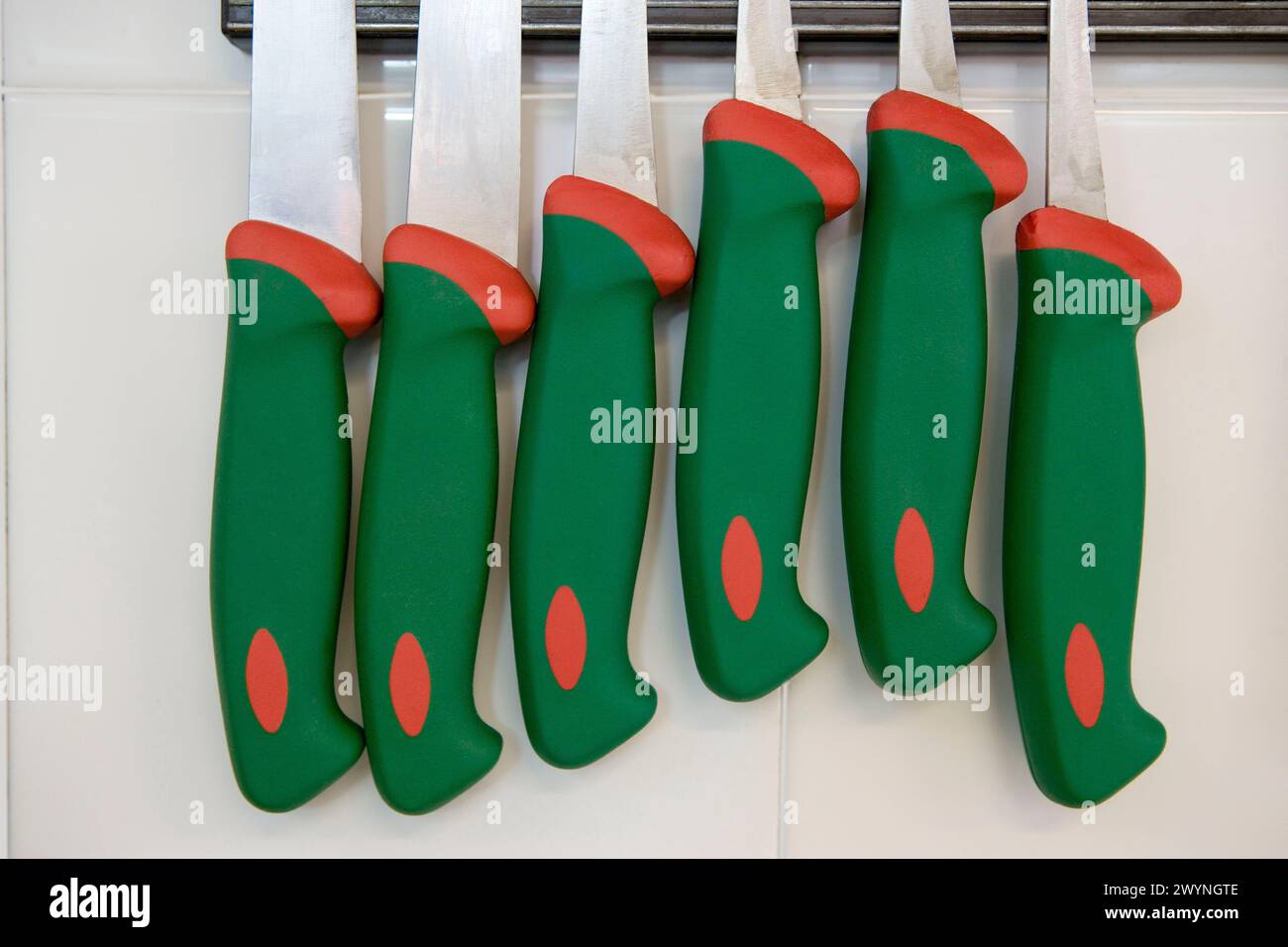 Couteaux. École de cuisine Luis Irizar. Donostia, Gipuzkoa, pays Basque, Espagne. Banque D'Images