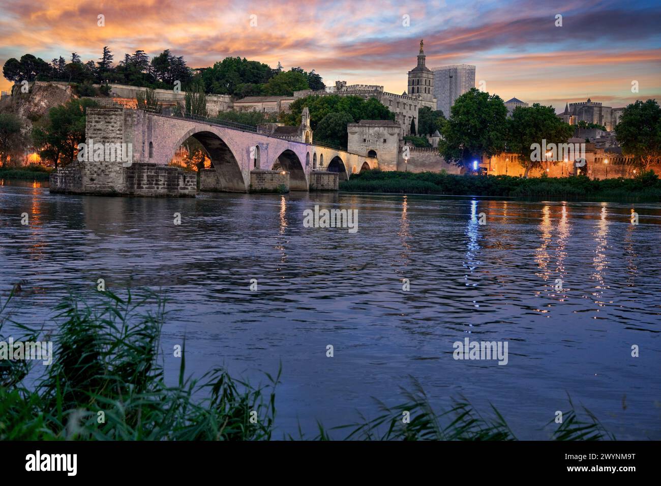 Centro histórico de Palacio de los Papas, conjunto Episcopal y le Pont Saint Benezet, le Rhône, Avignon, Vaucluse, Provence-Alpes-Côte d'Azur, France, Europe. Banque D'Images