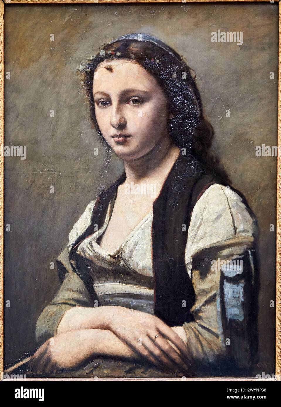 'La femme à la perle', 1868-1870, Camille Corot (1868-1870), Musée du Louvre, Paris, France, Europe. Banque D'Images