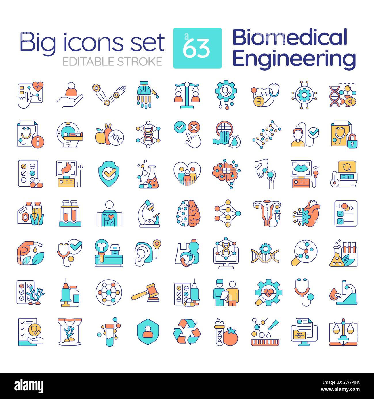 Jeu d'icônes de couleur RVB pour ingénierie biomédicale Illustration de Vecteur