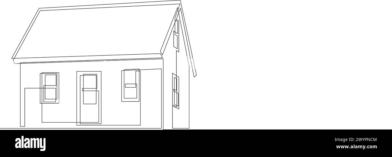 Maison de campagne dans le style de dessin d'art de ligne continue. Design linéaire noir pour la maison familiale. Illustration vectorielle Illustration de Vecteur