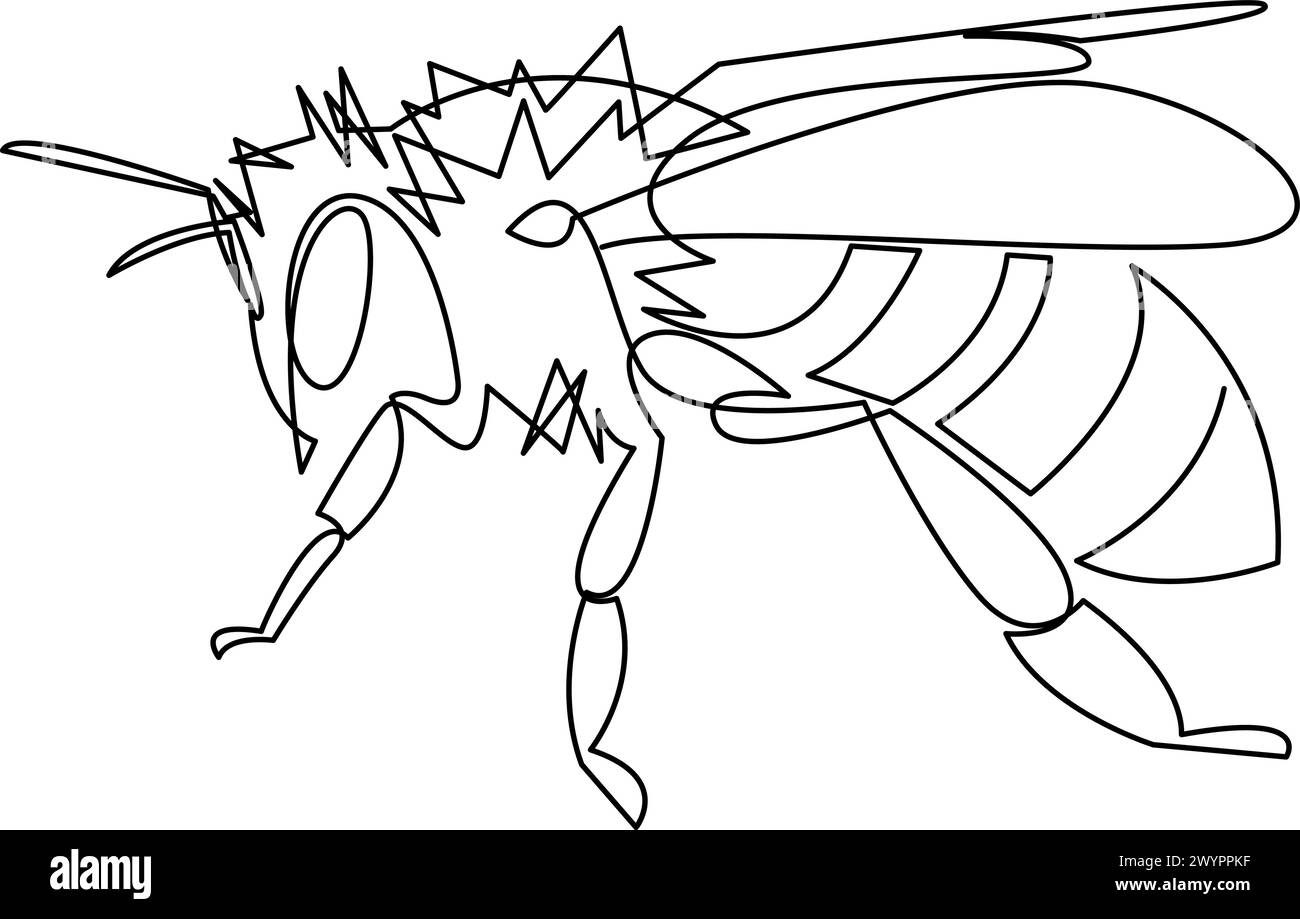 Bee One line Dessin au trait continu d'un animal guêpe. Design graphique à ligne unique Illustration de Vecteur