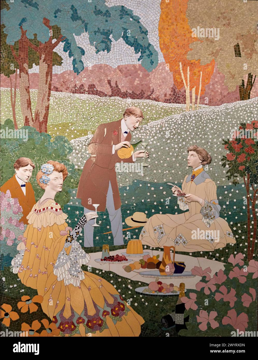 'Pique-nique dans le pays', c.1905-1906, mosaïque de céramique, Gaspar Homar, Antoni Serra, Josep Pey, Joan Carreras, Musée National d'Art Catalan, Museu Nacional d Art de Catalunya, MNAC, Barcelone, Espagne, Europe. Banque D'Images