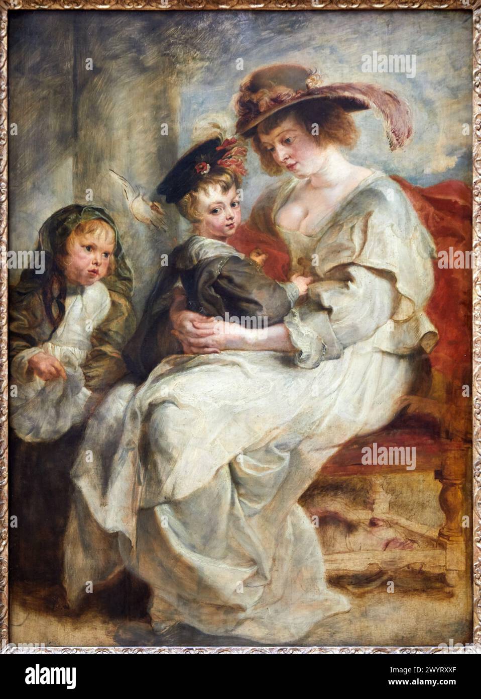 Portrait d'Helena Fourment, épouse de l'artiste, et de deux de ses enfants, Clara Joanna et Frans, 1636, Pierre Paul Rubens, musée du Louvre, Paris, Banque D'Images