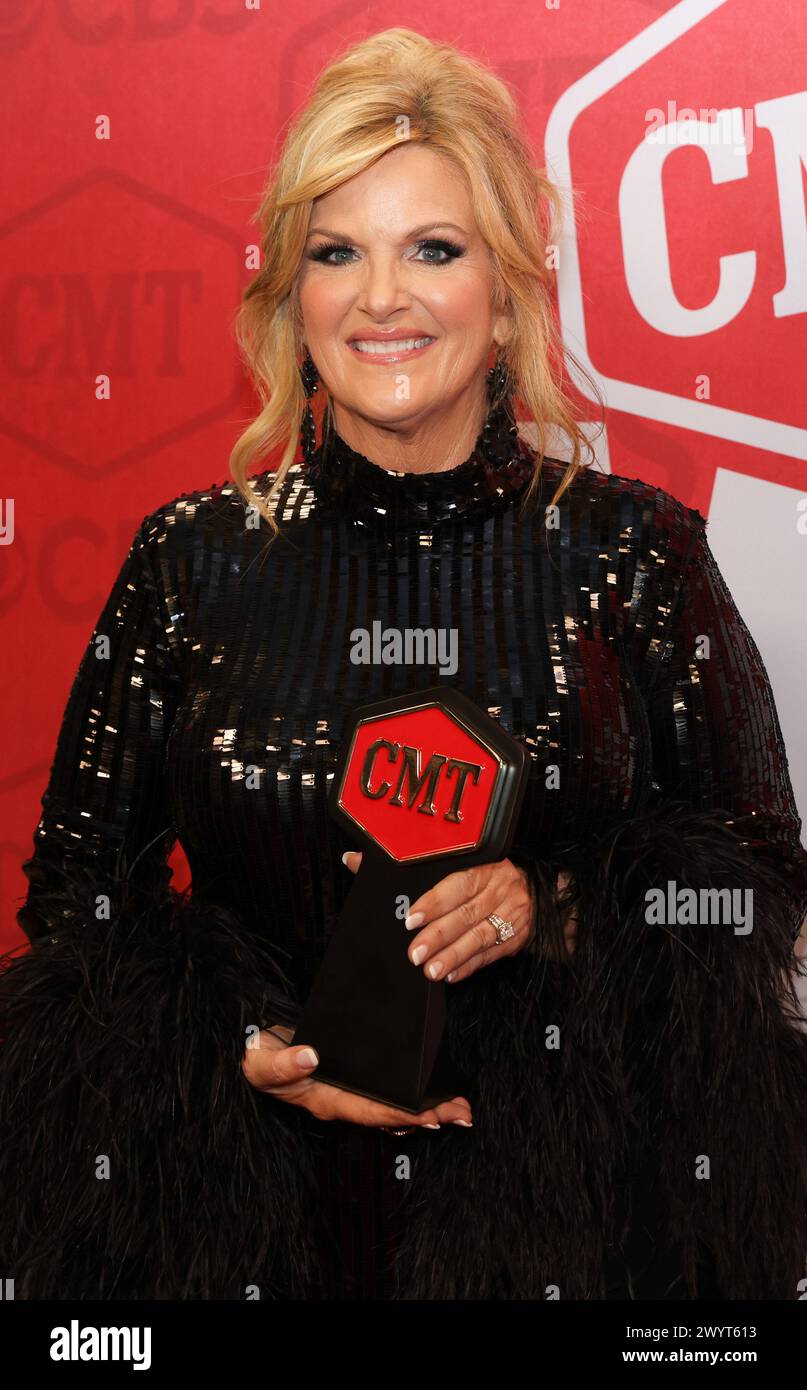 Austin, États-Unis . 07 avril 2024. Trisha Yearwood remporte le June carter Cash Humanitarian Award aux CMT Awards à Austin, Texas, le 7 avril 2024. (Photo par : Stephanie Tacy/Sipa USA) crédit : Sipa USA/Alamy Live News Banque D'Images