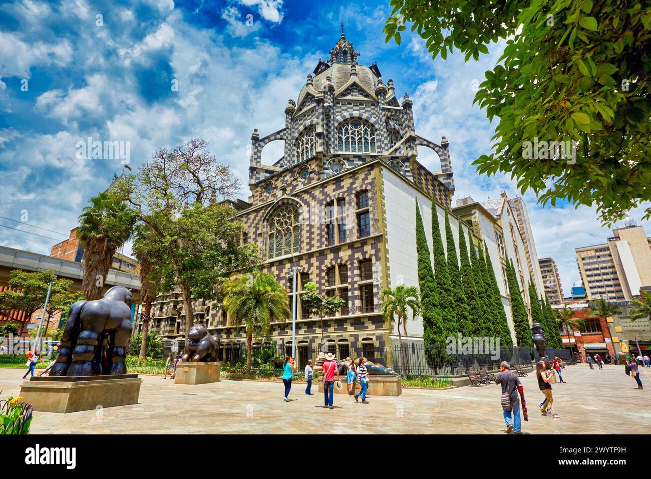 Palacio de la Cultura Rafael Uribe, Plaza Fernando Botero, Medellin, Antioquia, Colombie, Amérique du Sud. Banque D'Images