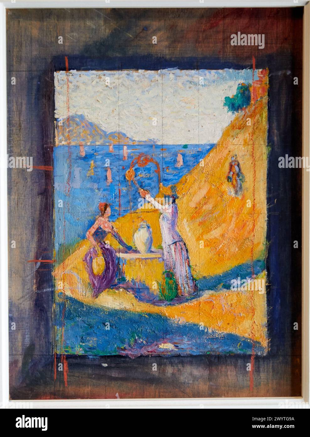 'Femmes au puits. Esquisse III (recto) ; vue du port de Saint-Tropez (verso)', 1892, Paul Signac, Musée d'Orsay, Paris, France, Europe Banque D'Images