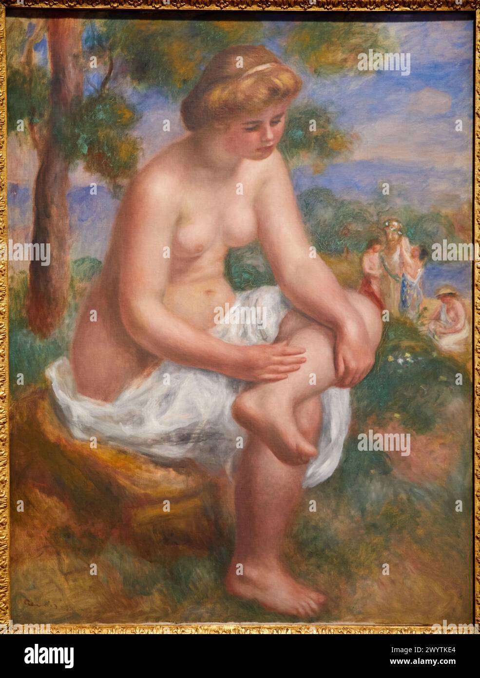 Baigneuse assise dans un paysage, 1895-1900, Pierre Auguste Renoir, Musée d'Art moderne, Troyes, région Champagne-Ardenne, Département de l'aube, France, Europe. Banque D'Images