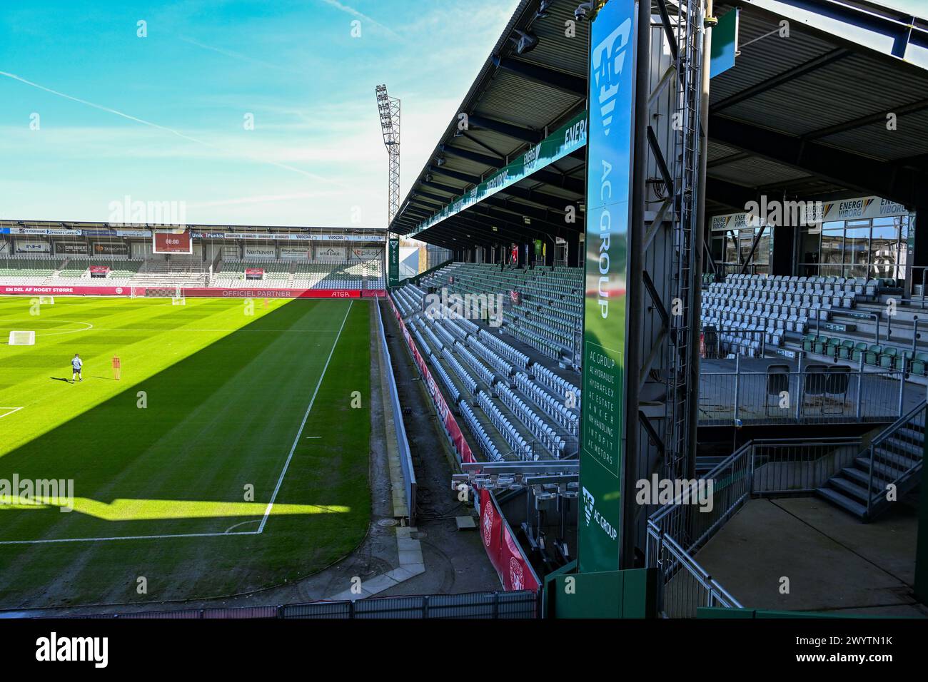 Viborg, Danemark. 08 avril 2024. Illustration montrant le stade pendant la séance d'entraînement de la journée -1 avant un match entre les équipes nationales du Danemark et de Belgique, appelé les Red Flames lors de la deuxième journée du groupe A2 dans la phase de championnat de la compétition des qualifications européennes féminines de l'UEFA 2023-24, le lundi 8 avril 2024 à Viborg, Danemark . Crédit : Sportpix/Alamy Live News Banque D'Images