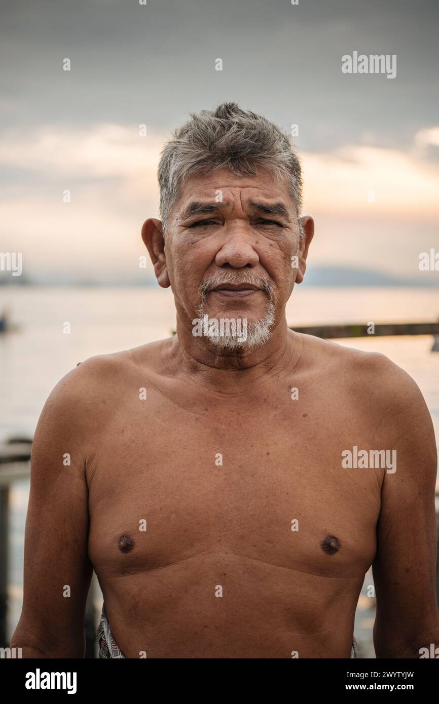 Portrait de Rambi, Sungai Gelugor Fisherman Wharf, George Town, Pulau Pinang, Penang, Malaisie, Asie Banque D'Images