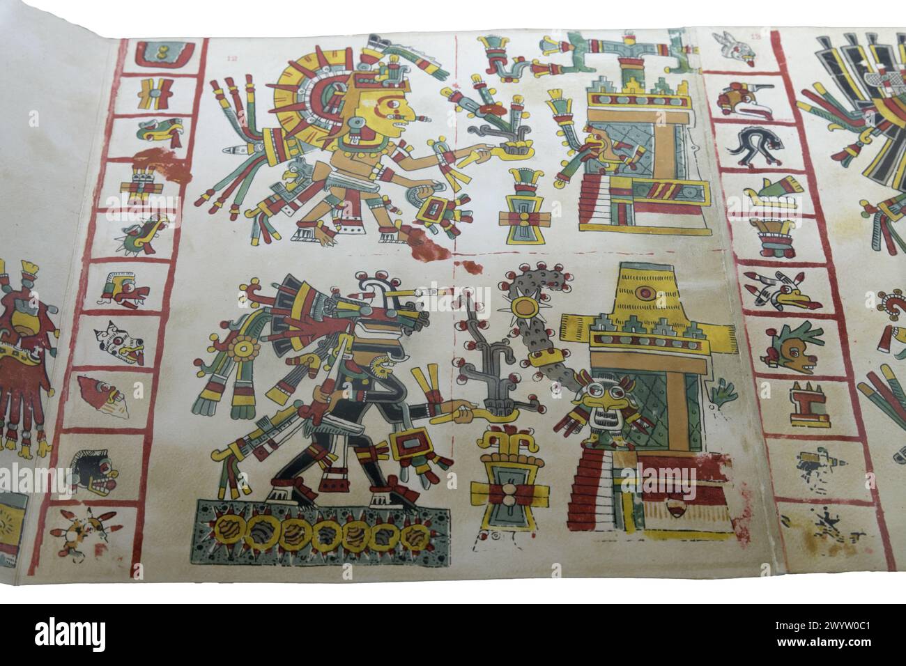 Codex Cospi. Les 4 points cardinaux aztèques et les 20 signes associés du Tonalpohualli Banque D'Images