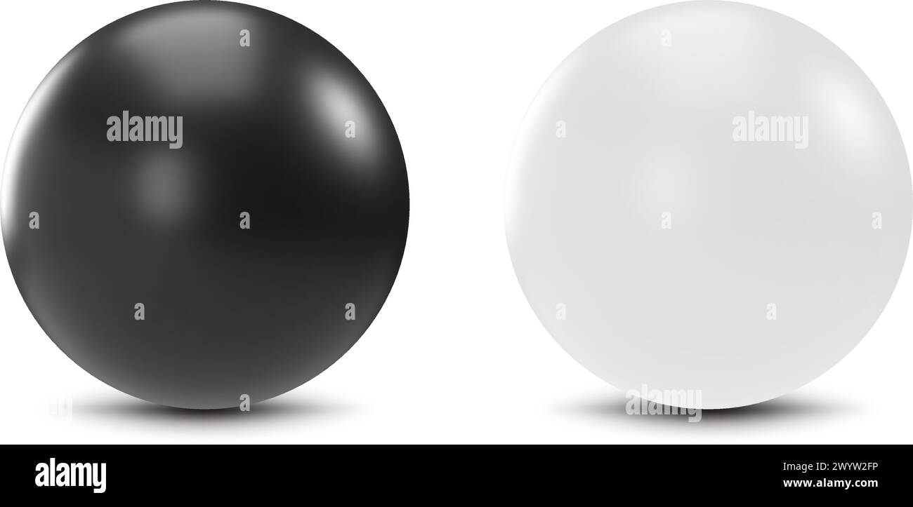 sphères 3d réalistes en noir et blanc isolées avec ombre Illustration de Vecteur