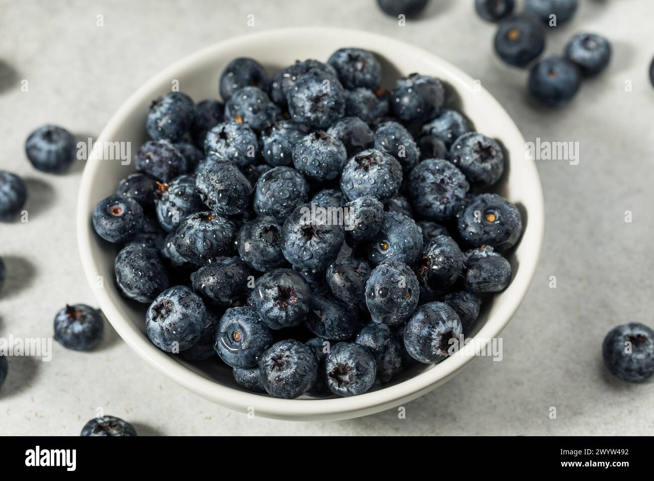 Bleuets bleus crus biologiques prêts à manger Banque D'Images