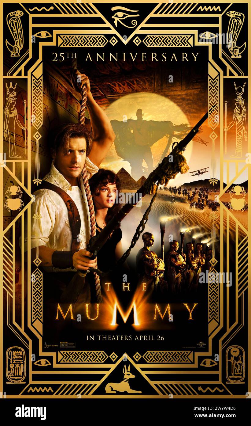 The Mummy (1999) réalisé par Stephen Sommers et mettant en vedette Brendan Fraser, Rachel Weisz et John Hannah. Remake à succès du film de 1932 où le cadavre momifié d'un prêtre égyptien, Imhotep, est accidentellement racheté à la vie. Affiche US d'une feuille pour la réédition du 25e anniversaire ***USAGE ÉDITORIAL SEULEMENT***. Crédit : BFA / Universal Pictures Banque D'Images