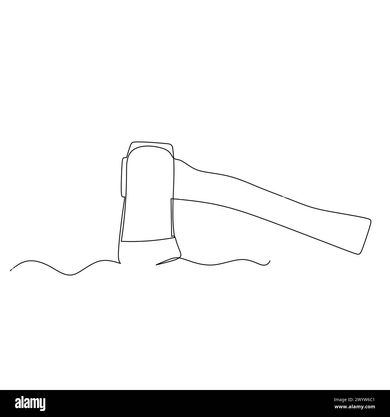 Dessin de ligne continue d'axe. Outil domestique pour couper le bois. Simple élément de conception vectorielle de style dessiné à la main. Illustration pour l'industrie et la construction Illustration de Vecteur