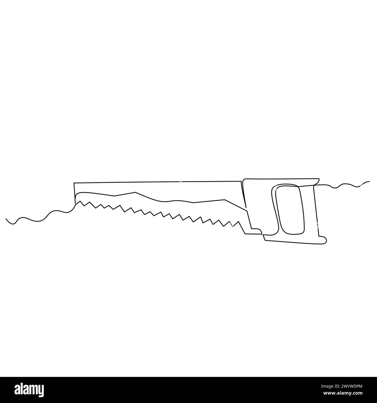 Dessin continu d'une scie à main. Scie à panneaux pour couper des peaces de bois simple vecteur de style dessiné à la main plat pour outil en ingénierie et constructi Illustration de Vecteur