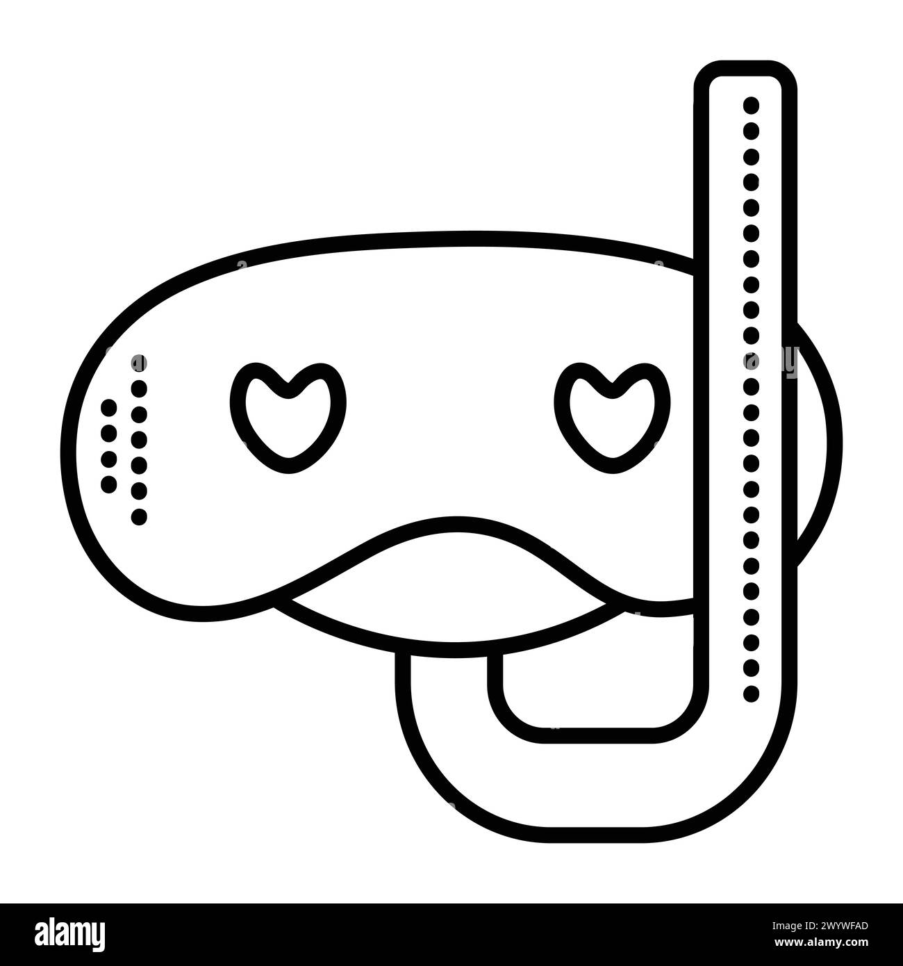 Masque de plongée avec une paille, icône de ligne noire vectorielle, lunettes de plongée avec un signe monochrome de tube Illustration de Vecteur