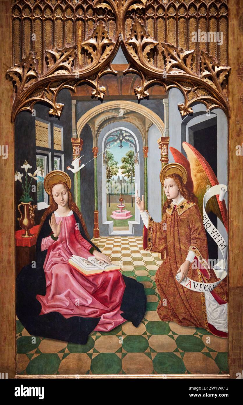 'Annonciation', c. 1495, Maître de la Seu d'Urgell, peinture gothique médiévale, Musée National d'Art Catalan, Museu Nacional d Art de Catalunya, MNAC, Barcelone, Espagne, Europe. Banque D'Images