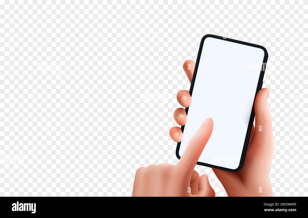 Téléphone dans la main sur un fond transparent, téléphone intelligent à l'aide, gadget électronique de main. Vecteur Illustration de Vecteur