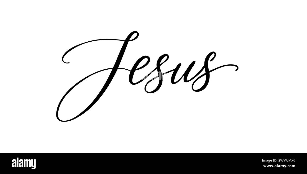 Jésus - inscription manuscrite en style calligraphique sur fond blanc. Illustration vectorielle Illustration de Vecteur