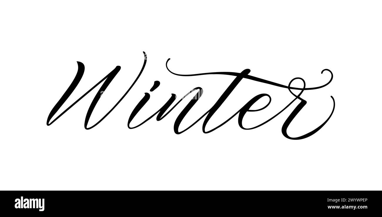 Hiver - texte manuscrit en style calligraphique sur fond blanc. Illustration vectorielle. Illustration de Vecteur