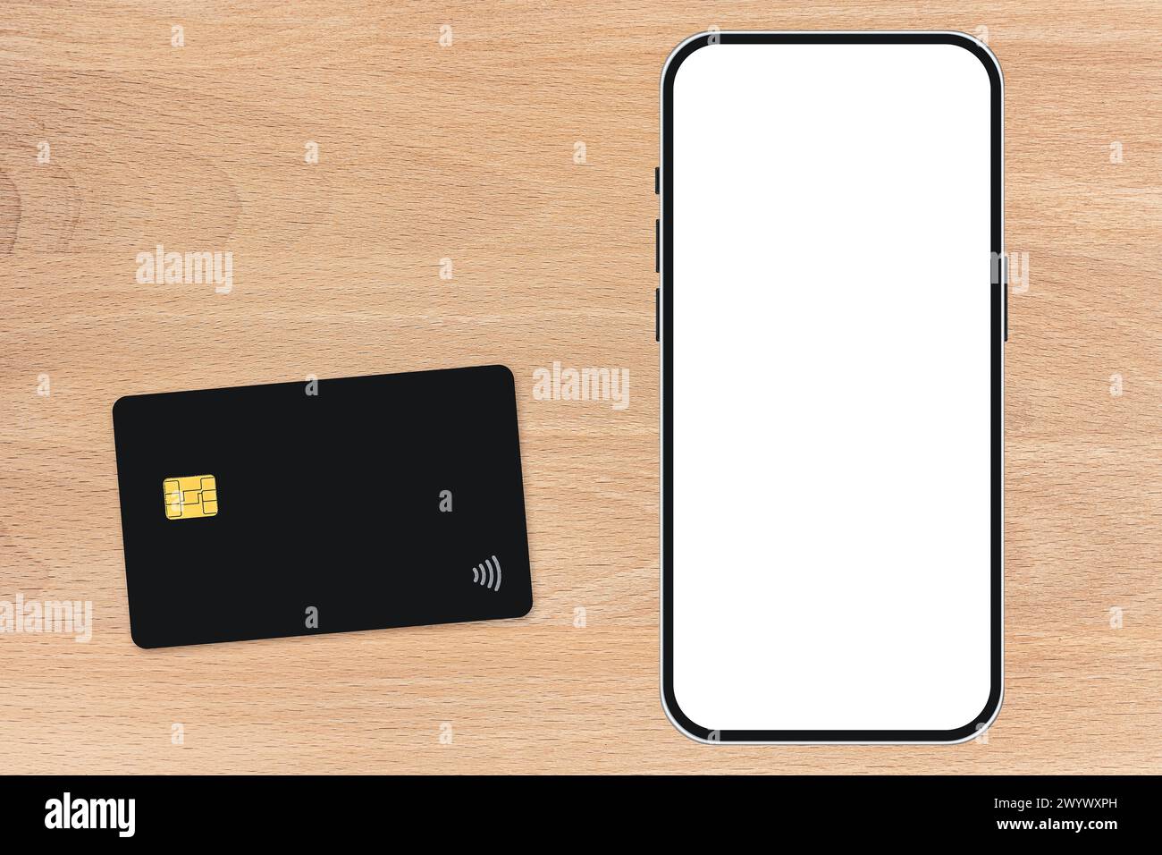 le téléphone est sur la table en bois Banque D'Images