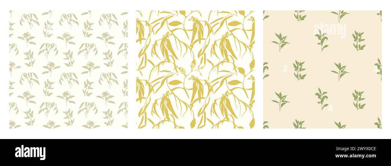 Ensemble de motifs sans couture pour plantes florales botaniques Illustration de Vecteur