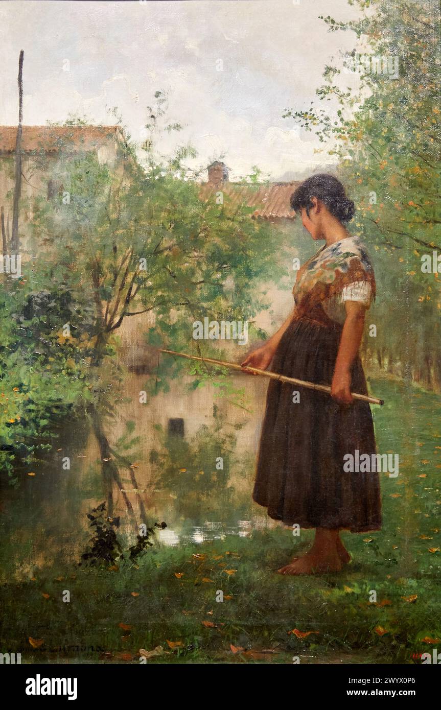 'Girl Fishing', v. 1890, Joan Llimona, Musée National d'Art Catalan, Museu Nacional d Art de Catalunya, MNAC, Barcelone, Espagne, Europe. Banque D'Images