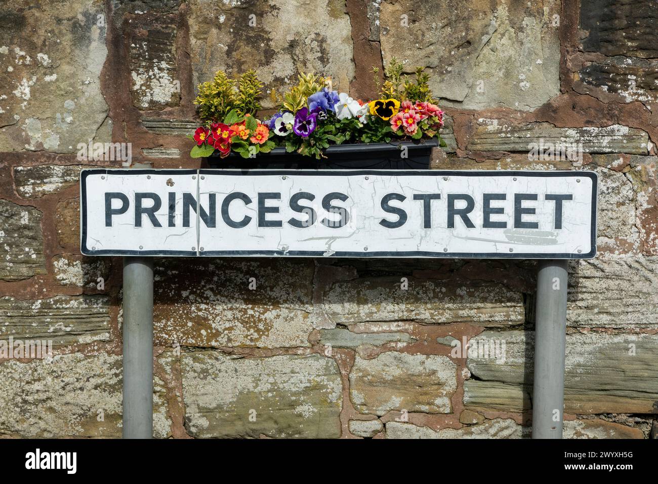 Fleurs, panneau de rue, Princess Street, Llangollen, pays de Galles, grande-Bretagne Banque D'Images