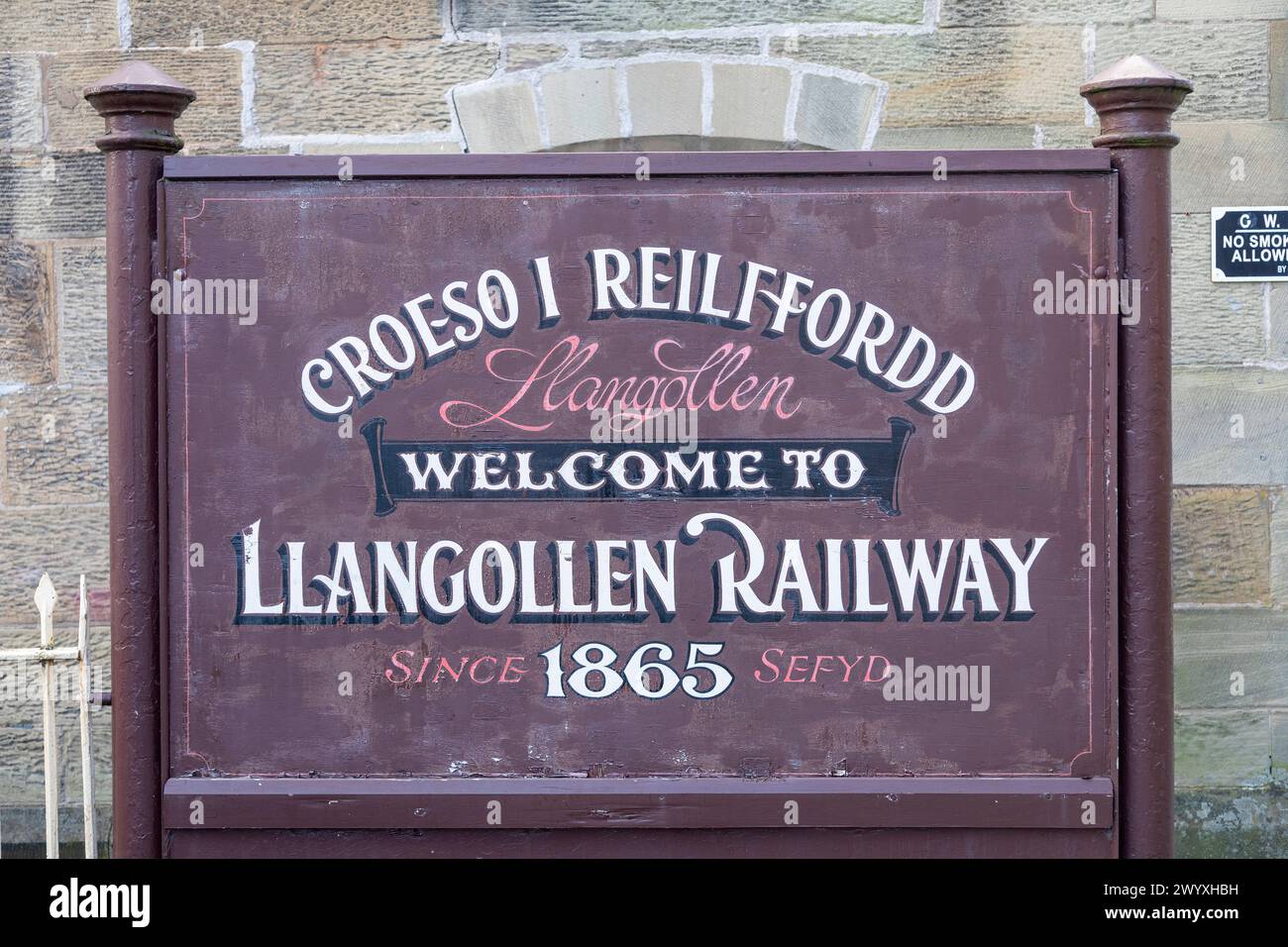 Panneau de chemin de fer de Llangollen, Llangollen, pays de Galles, Grande-Bretagne Banque D'Images