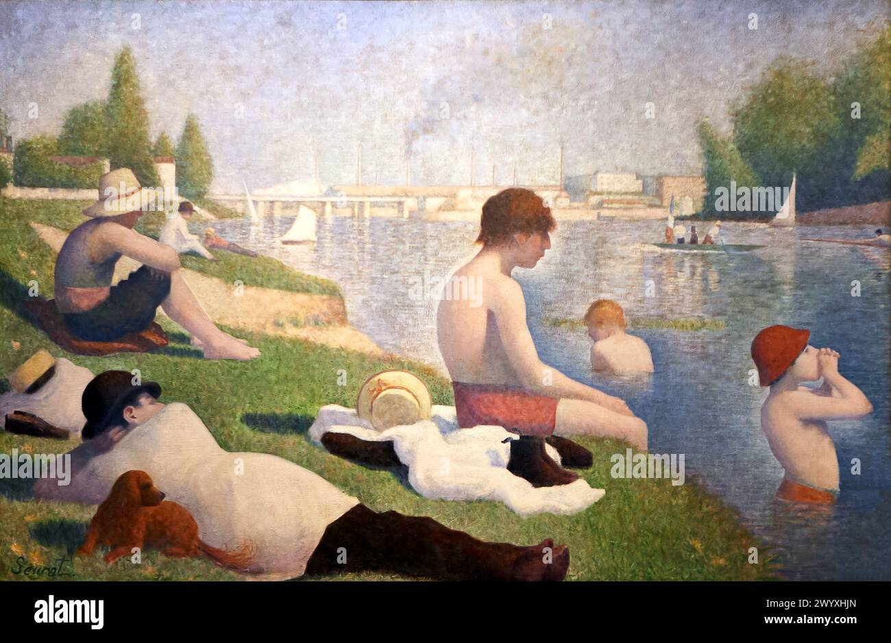 'Bathers at Asnières', 1884, Georges-Pierre Seurat, National Gallery, Londres, Angleterre, Royaume-Uni. Banque D'Images