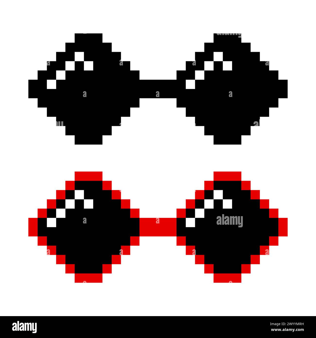 Ensemble de lunettes de soleil pixelisées. Lunettes Pixel Boss, style 8 bits. Meme Game 8-bit lunettes de soleil modèle de conception, isolé Illustration de Vecteur
