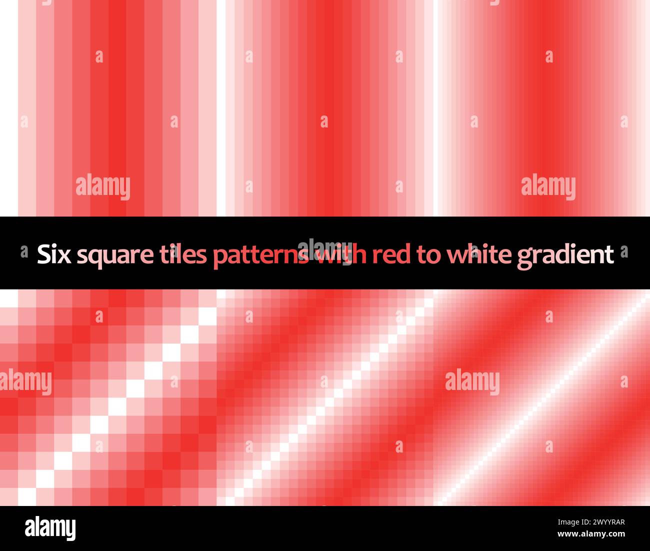 Dégradé rouge à blanc dans les tuiles carrées, motif vectoriel transparent, monochromatique, collection de six Illustration de Vecteur