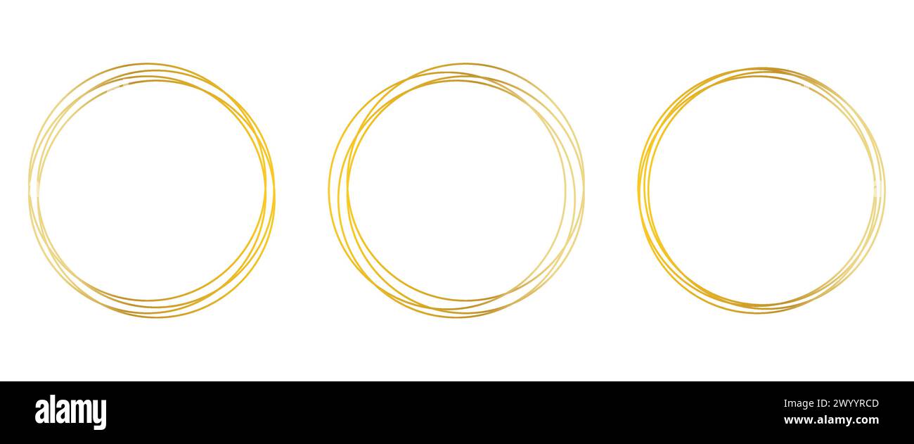 Cadre rond en or dessiné à la main, vecteur de cercle doré doodle dessiné à la main. Illustration de Vecteur