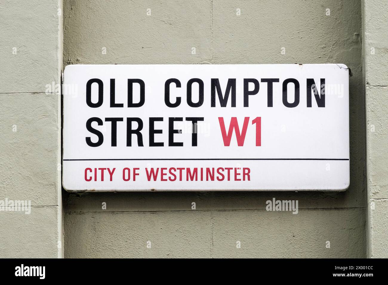 Panneaux de signalisation de Londres : Old Compton Street W1 Banque D'Images