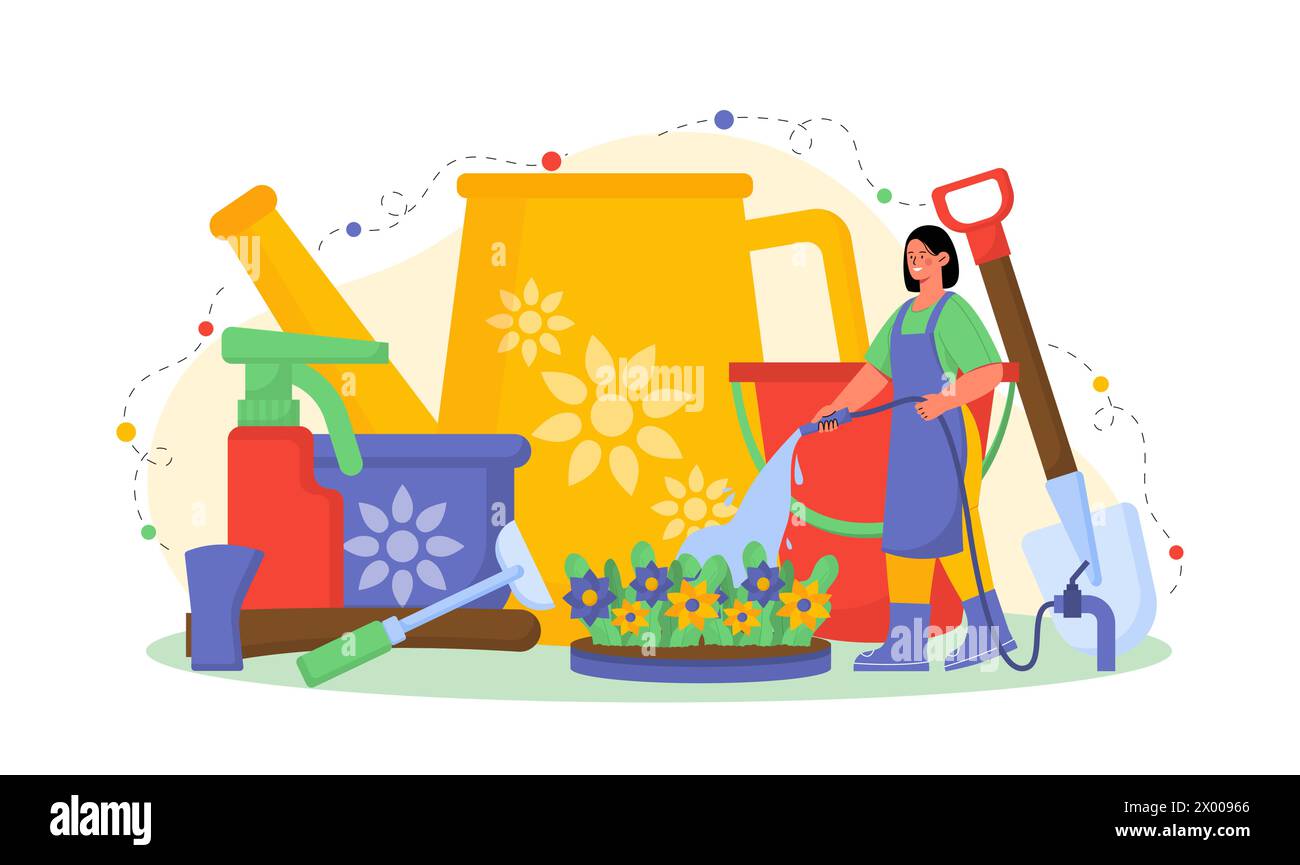 Femme avec vecteur d'outils de jardin Illustration de Vecteur