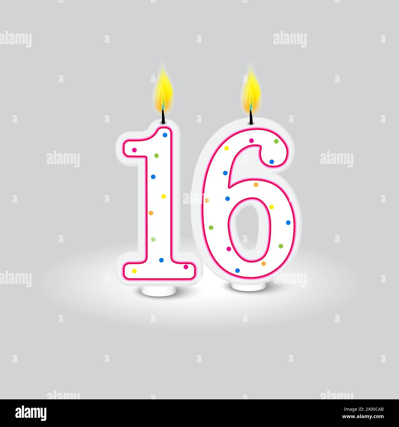 Douce bougie d'anniversaire de seize ans. Décoration de numéro de célébration. Design festif éclatant. Illustration vectorielle. SPE 10. Illustration de Vecteur