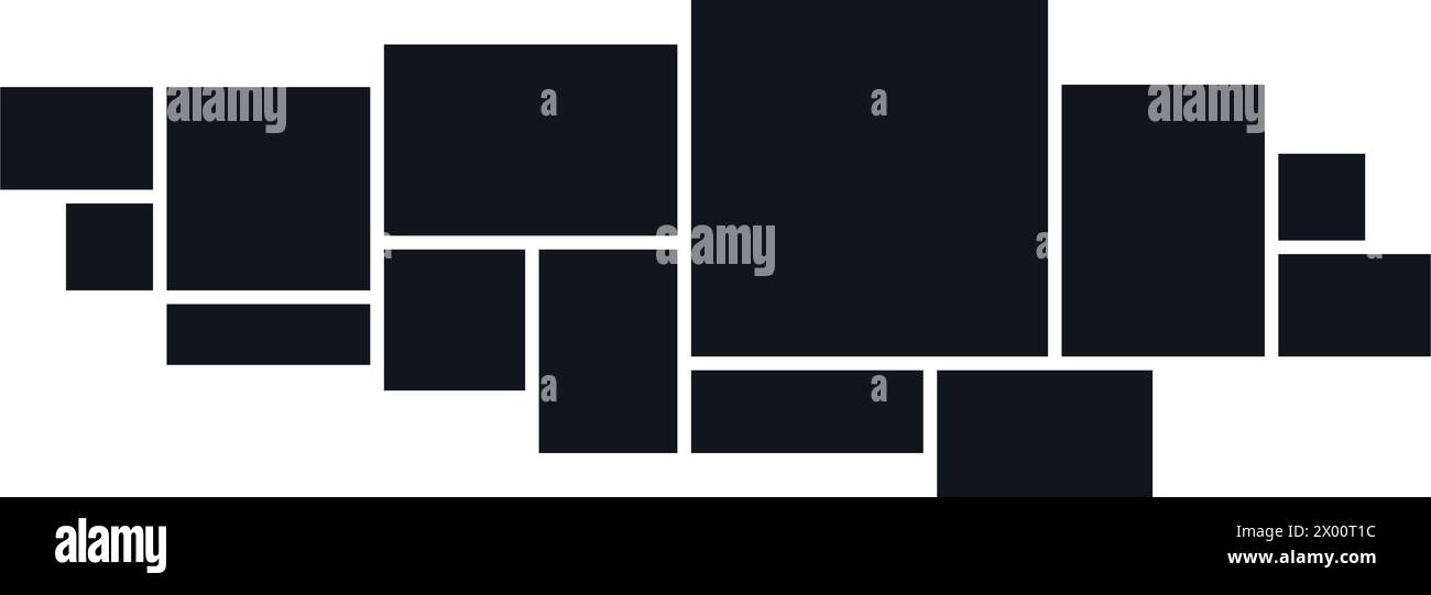 Moodboard ou modèle de collage photo. Arrangement de grille d'art en mosaïque noire. Composition horizontale d'un cadre photo. Concept de conception de disposition de galerie murale pour la présentation, affiche, maquette, bannière, flyer. Vecteur Illustration de Vecteur