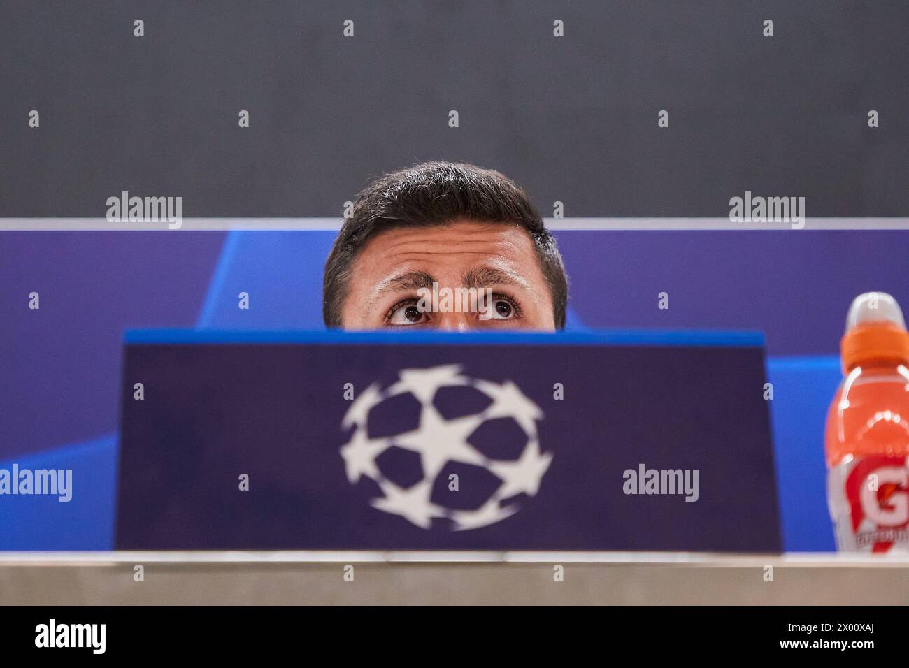 Madrid, Espagne. 08 avril 2024. Rodrigo Hernandez Cascante, connu sous le nom de Rodri de Manchester City, assiste à une conférence de presse à la veille des quarts de finale de l'UEFA Champions League entre le Real Madrid CF et Manchester City au stade Santiago Bernabeu. (Photo de Federico Titone/SOPA images/SIPA USA) crédit : SIPA USA/Alamy Live News Banque D'Images