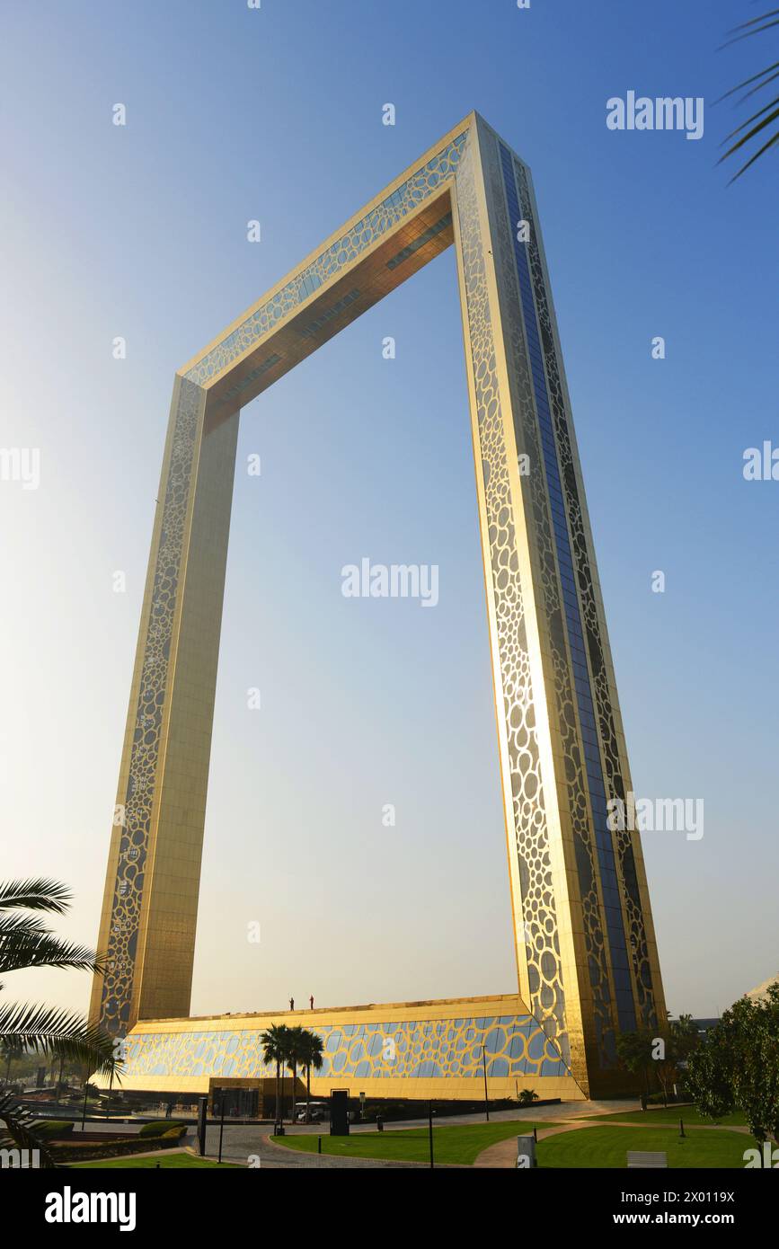 L'emblématique bâtiment Dubai Frame à Dubaï, Émirats arabes Unis. Banque D'Images