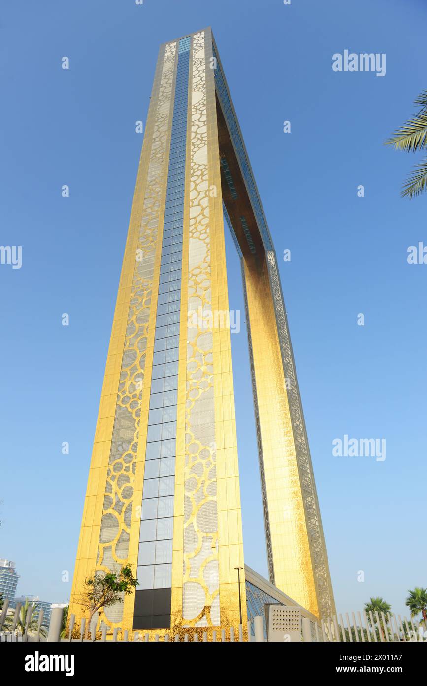 L'emblématique bâtiment Dubai Frame à Dubaï, Émirats arabes Unis. Banque D'Images