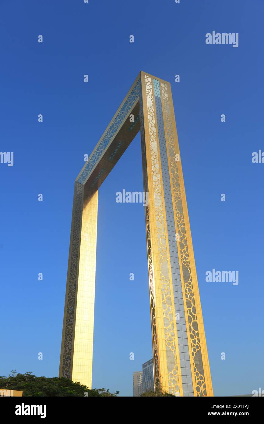 L'emblématique bâtiment Dubai Frame à Dubaï, Émirats arabes Unis. Banque D'Images
