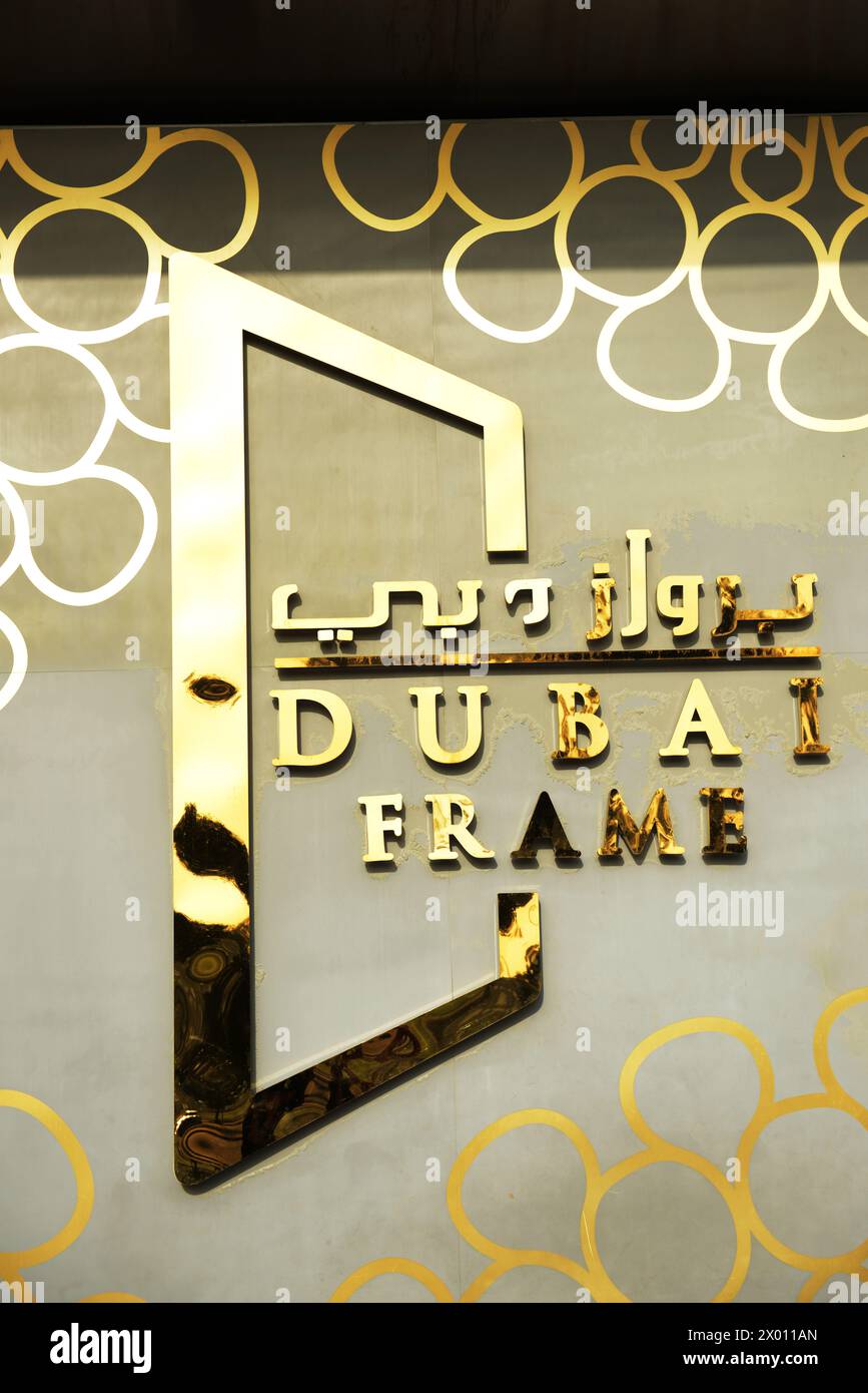 L'emblématique bâtiment Dubai Frame à Dubaï, Émirats arabes Unis. Banque D'Images